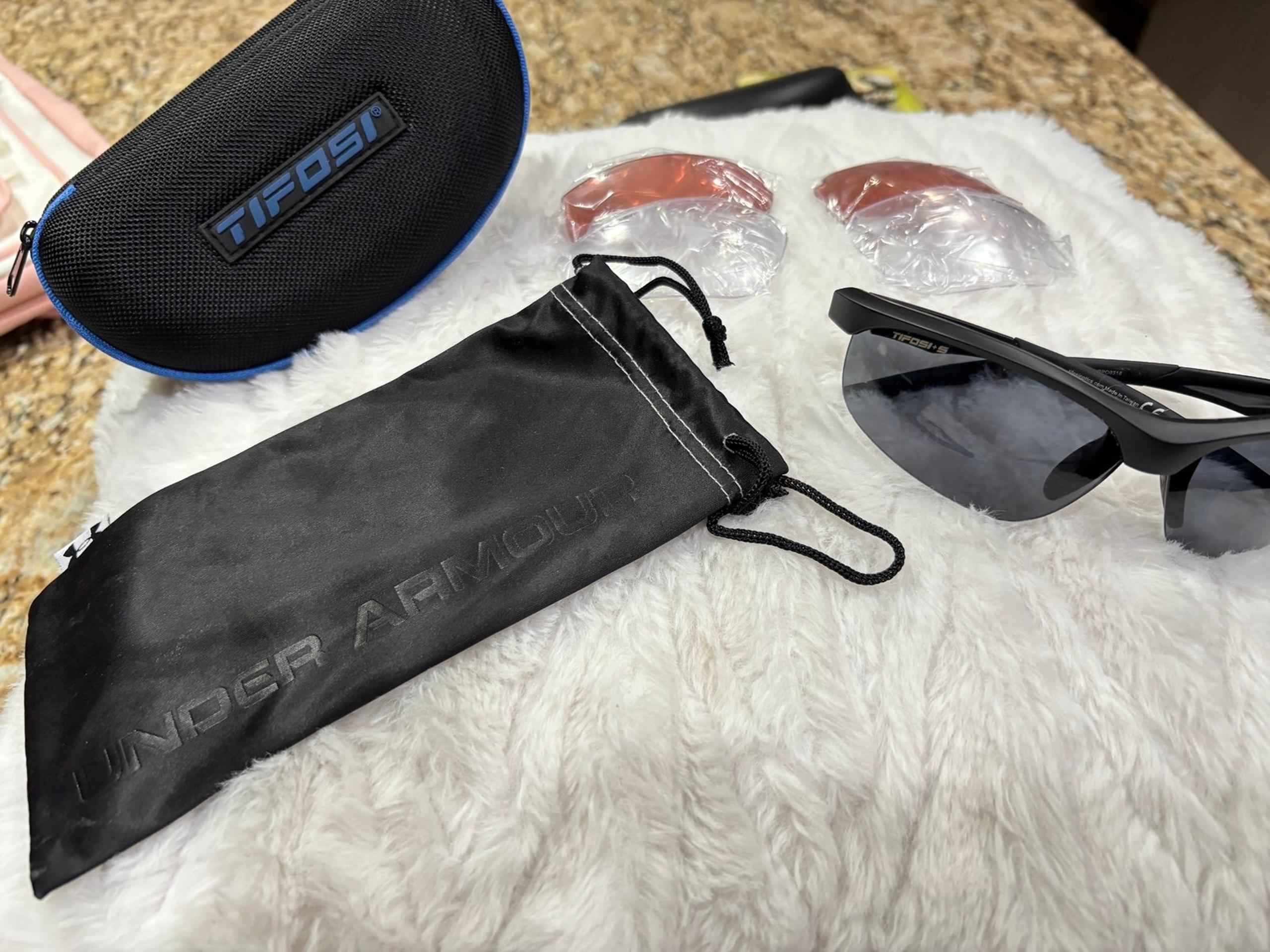Black and blue Tifosi sunglasses with case #sunglasses - Tifosi Optics