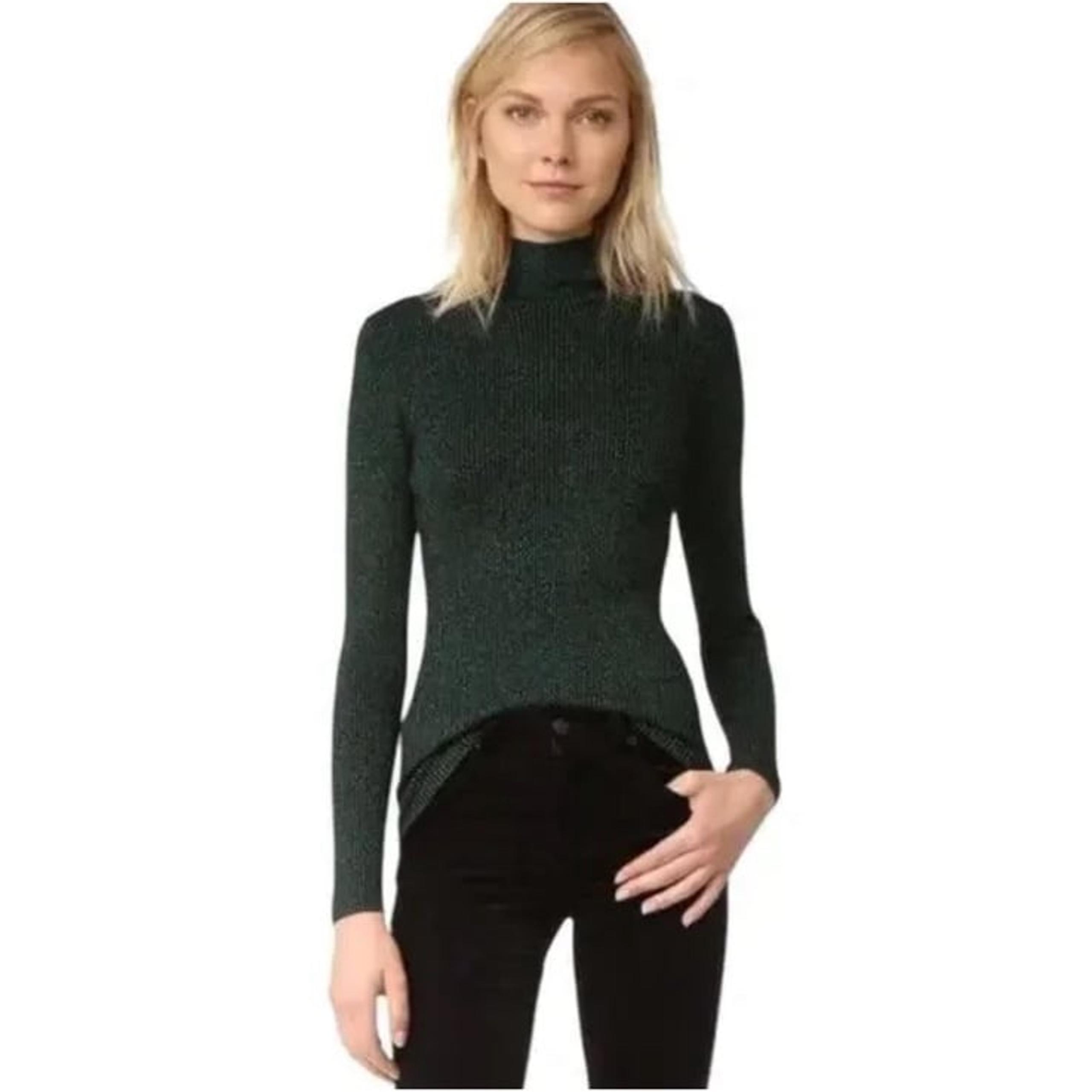 Diane Von Furstenberg Green Metallic Mock Neck Sweater
