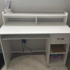 Computer Desk Writing Table with Drawer Shelves White