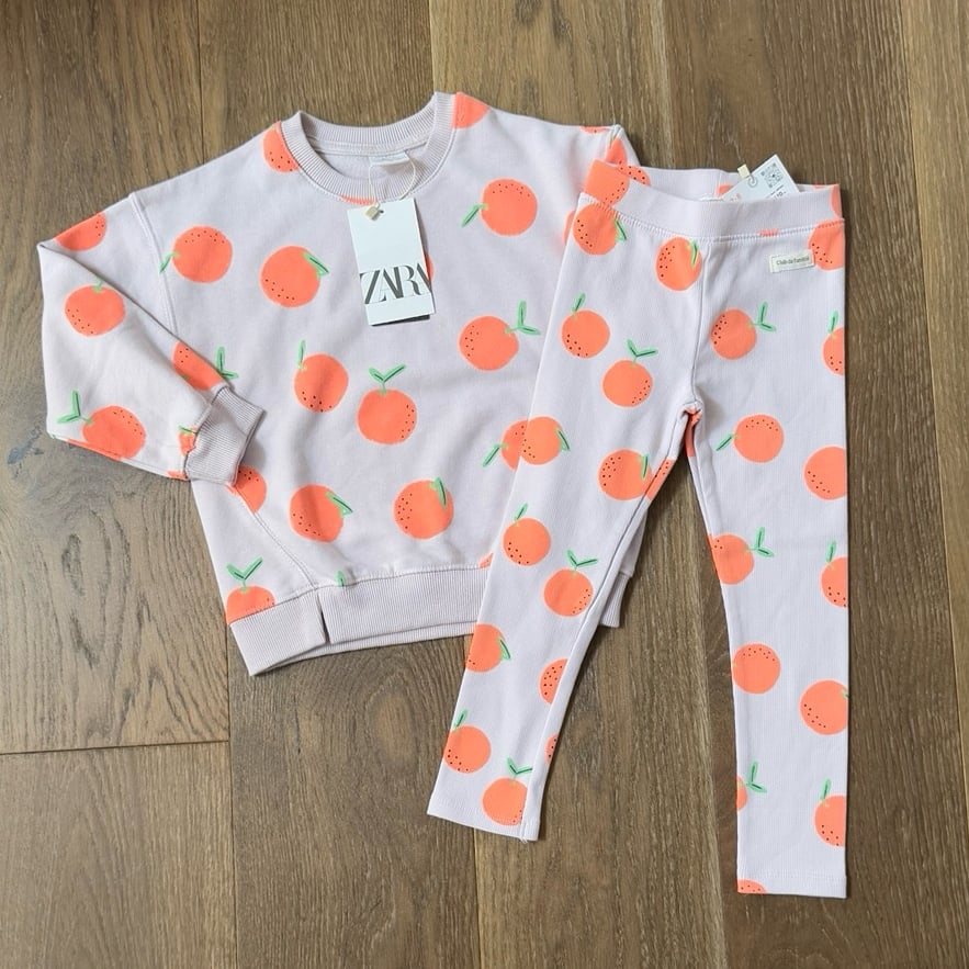 Zara Kids Girl Oranges Sweatshirt and Leggings Plush Set 5y NWT