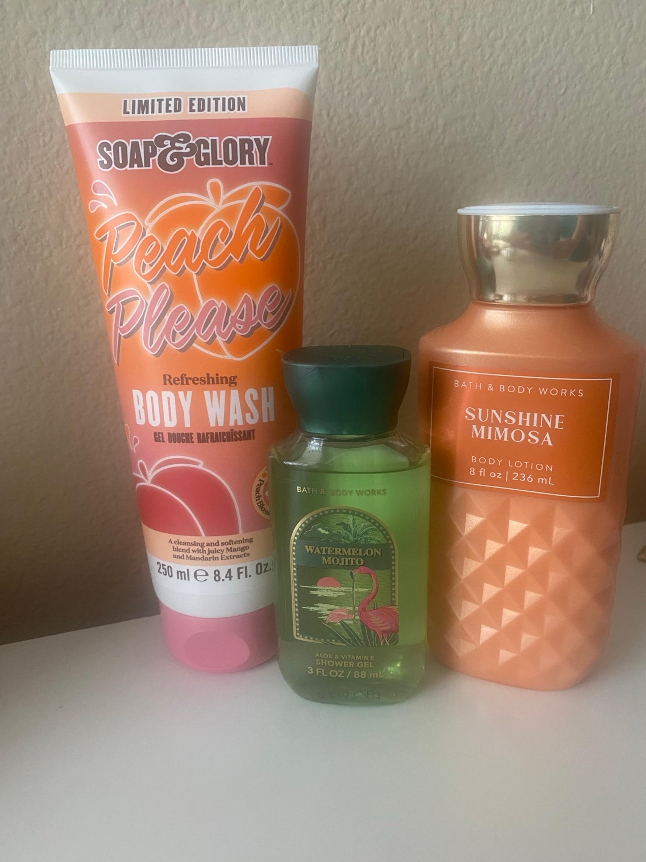Bath & Body Works watermelon, Sunshine Mimosa lotion Soap & Glory Peach Please