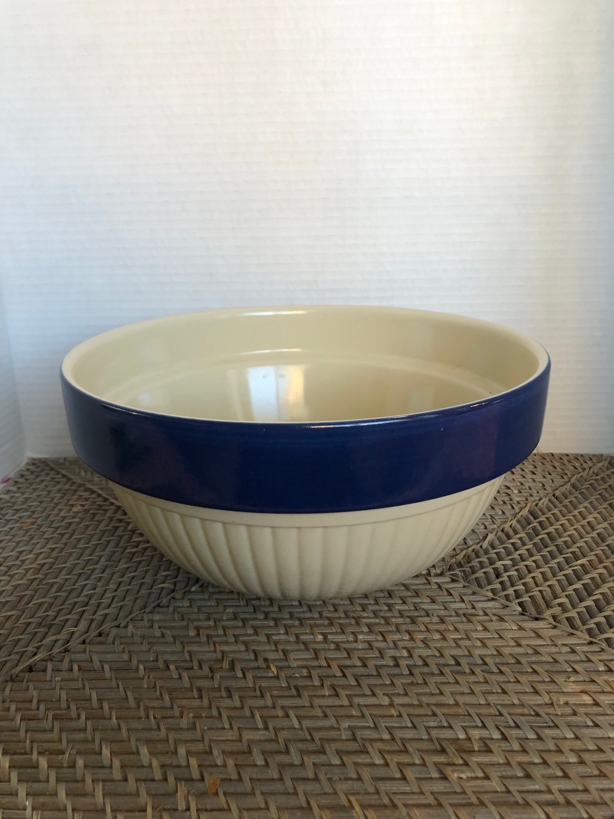 Over and Back Stoneware Blue Rim Ribbed 10” 3 QT Bowl Portugal Oven Safe