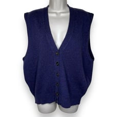 Vintage LizSport Lambswool Button Front Sweater Vest Blue Purple Women Large