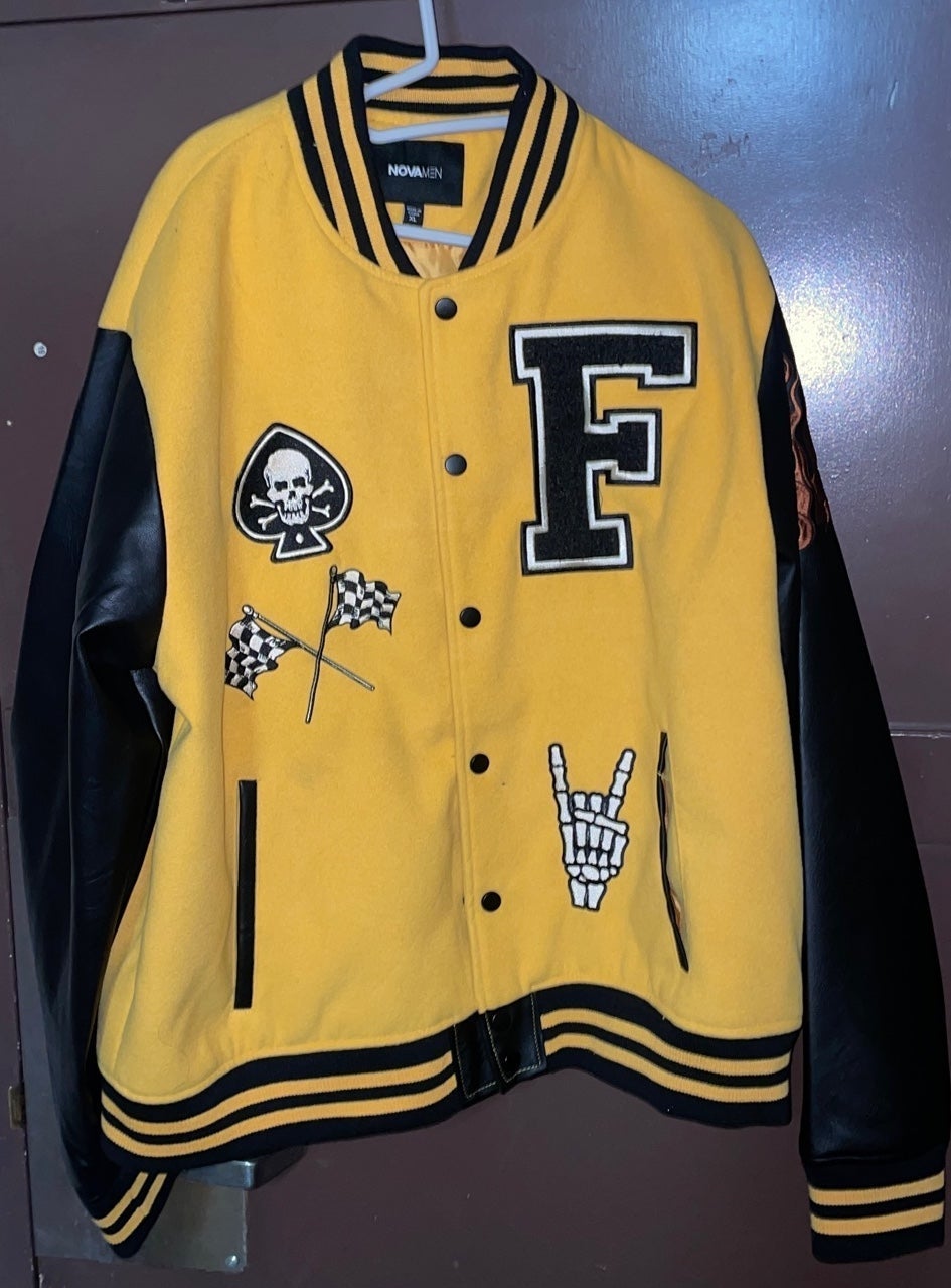 Fashion Nova Biker Faux Leather Varsity Jacket