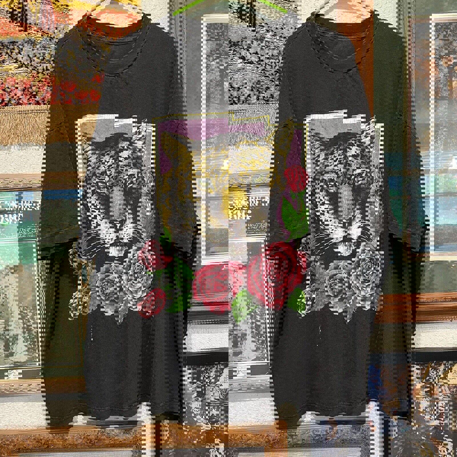 Vintage 90s RARE American Thunder W/O Lightning Jaguar Roses Shirt Size 2XL