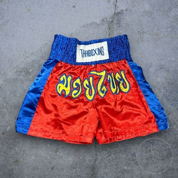 Thai Boxing Men’s Muy Thai Elastic Waist Fighting Shorts Size XL Red & Blue