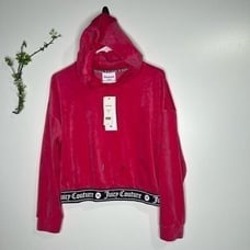 Juicy Couture Pink Party Velour Hoodie Sweatshirt Black Band NWT!
