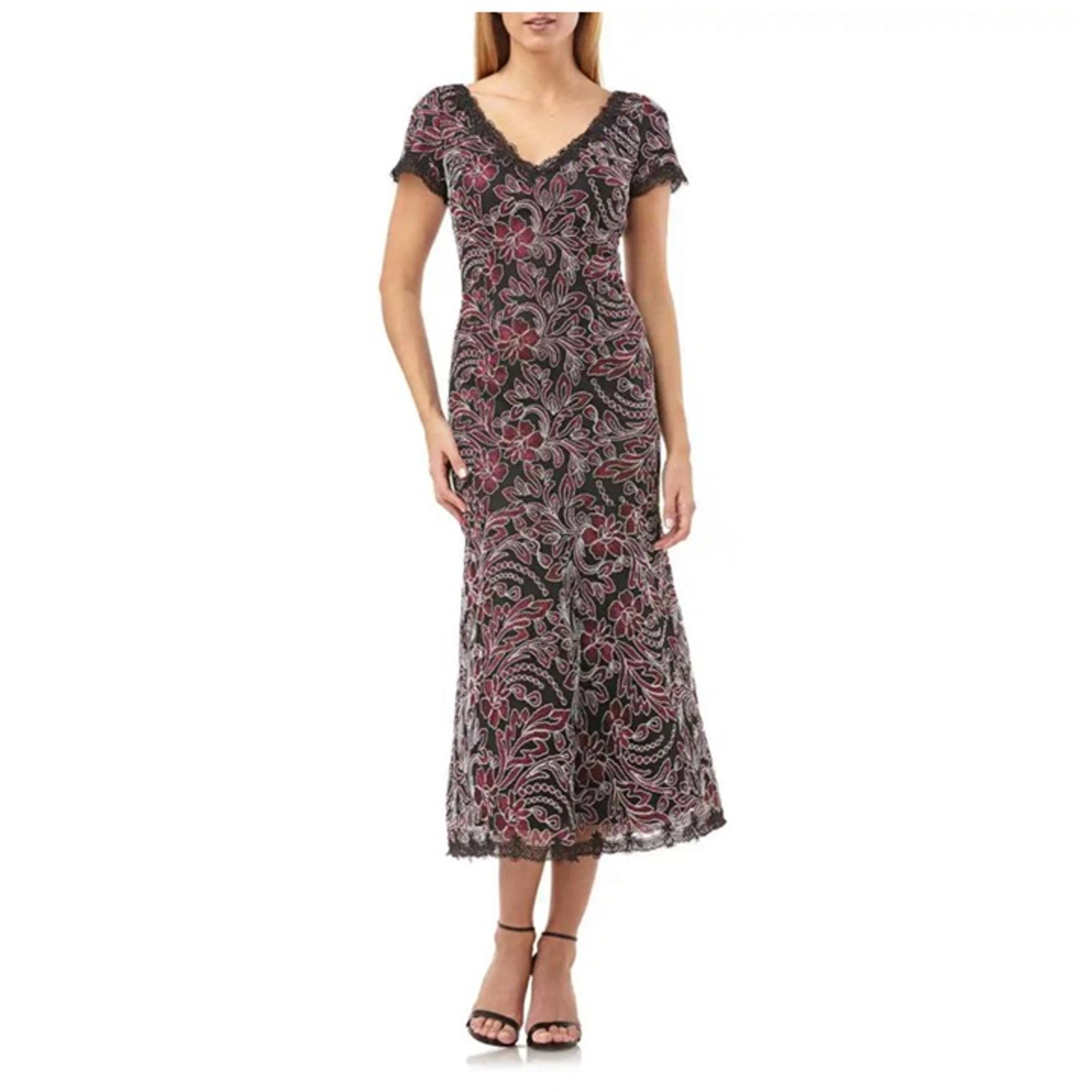 JS Collections Dress NWT $298 Embroidered Lace-Trim Midi Formal Women's Size 6