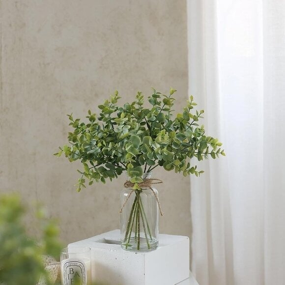 New Artificial Plants, Fake Stems in Glass Vase with Faux Water for Home Decor