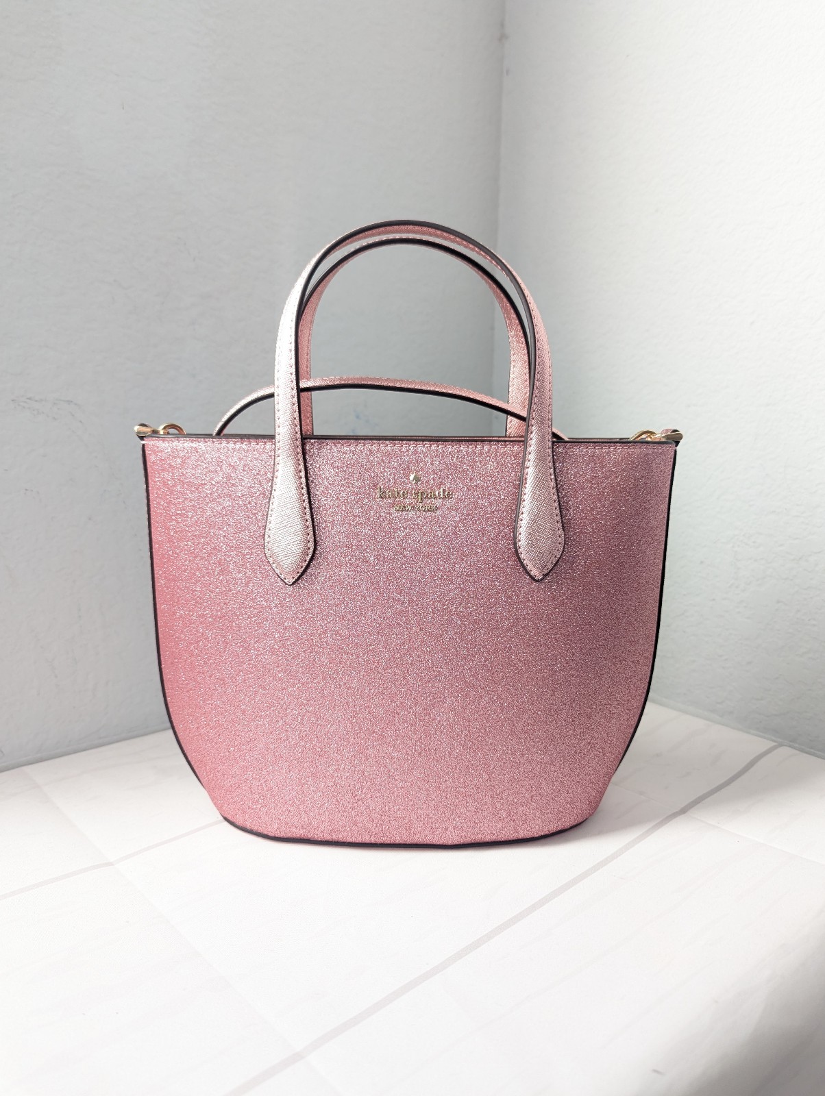 KATE SPADE NEW YORK MITTEN PINK GLIMMER MIXED MATERIAL SATCHEL/BAG KE460