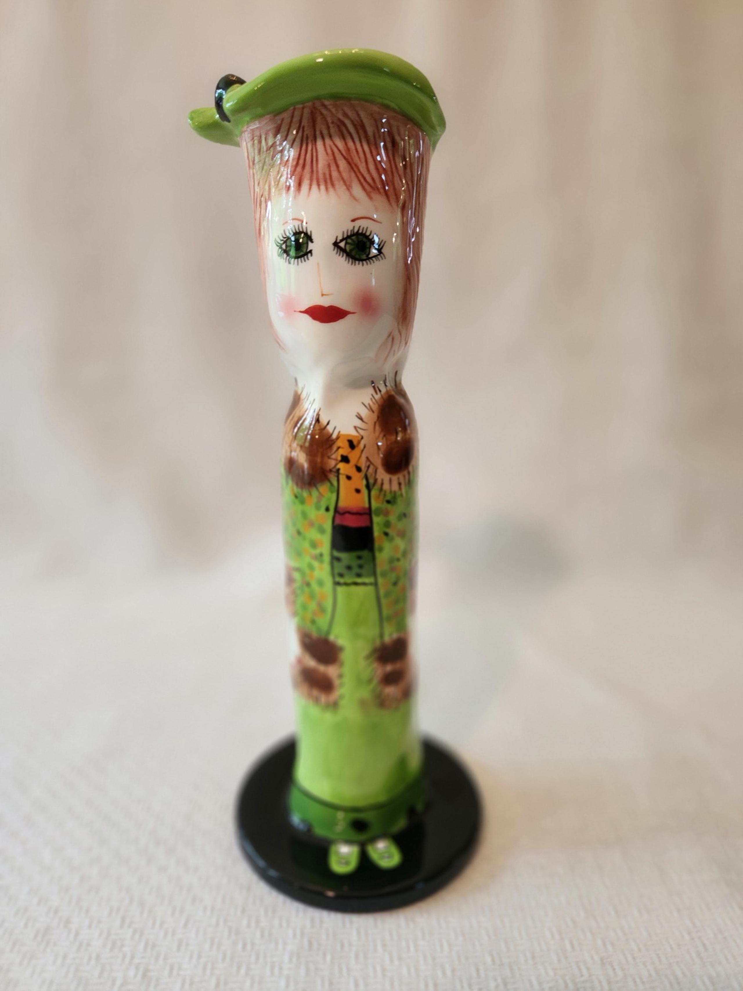 Candlestick or Vase by Bella Casa Susan Paley Ganz Lady in Green "Melinda" 10"