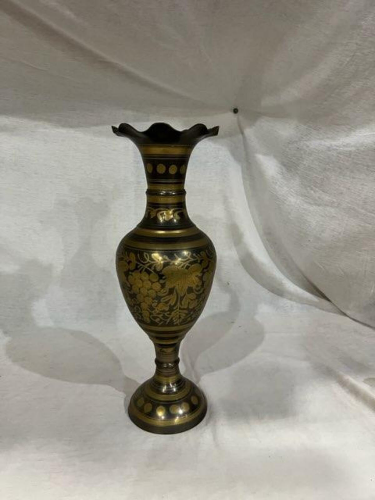 Vintage Indian Engraved Brass Fluted Vase