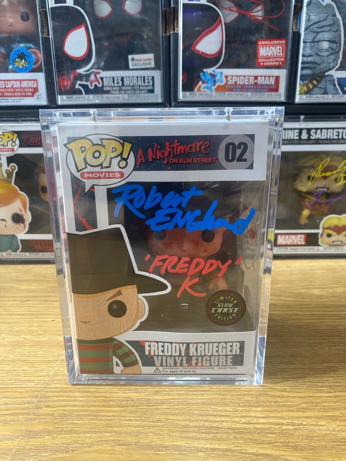 Freddy Krueger glow chase funko pop autographed by Robert Englund