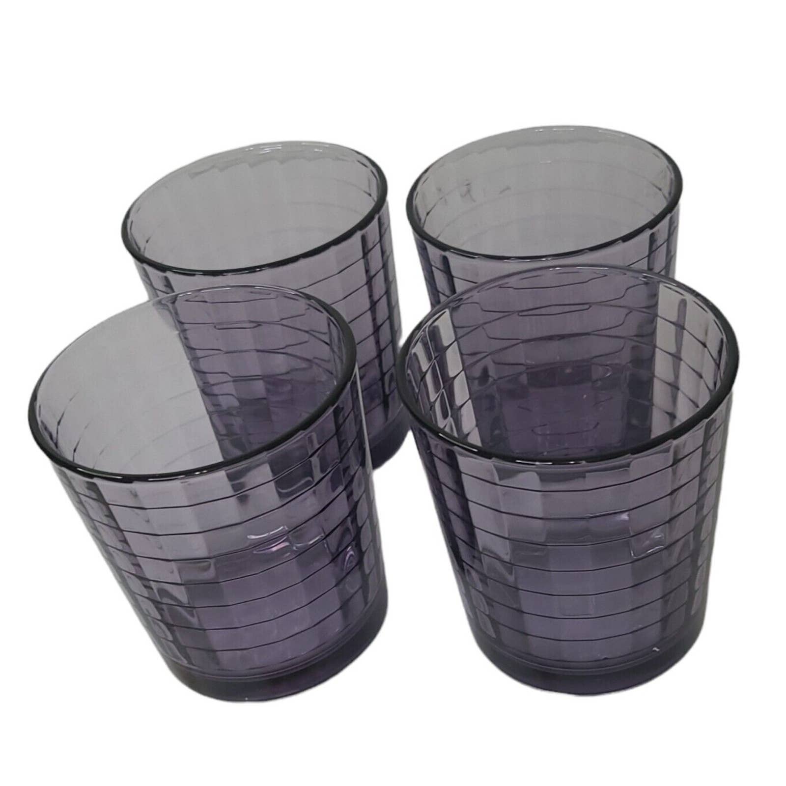 CircleWare Glass Purple Amethyst Optic Striped Short Lowball Rocks Glasses 4 in