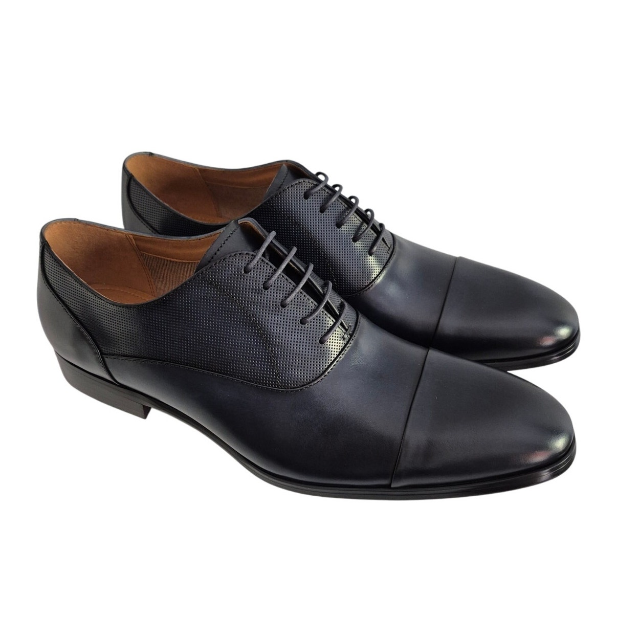 Steve Madden Men Private Oxford US 11 Navy Blue Leather Shoes