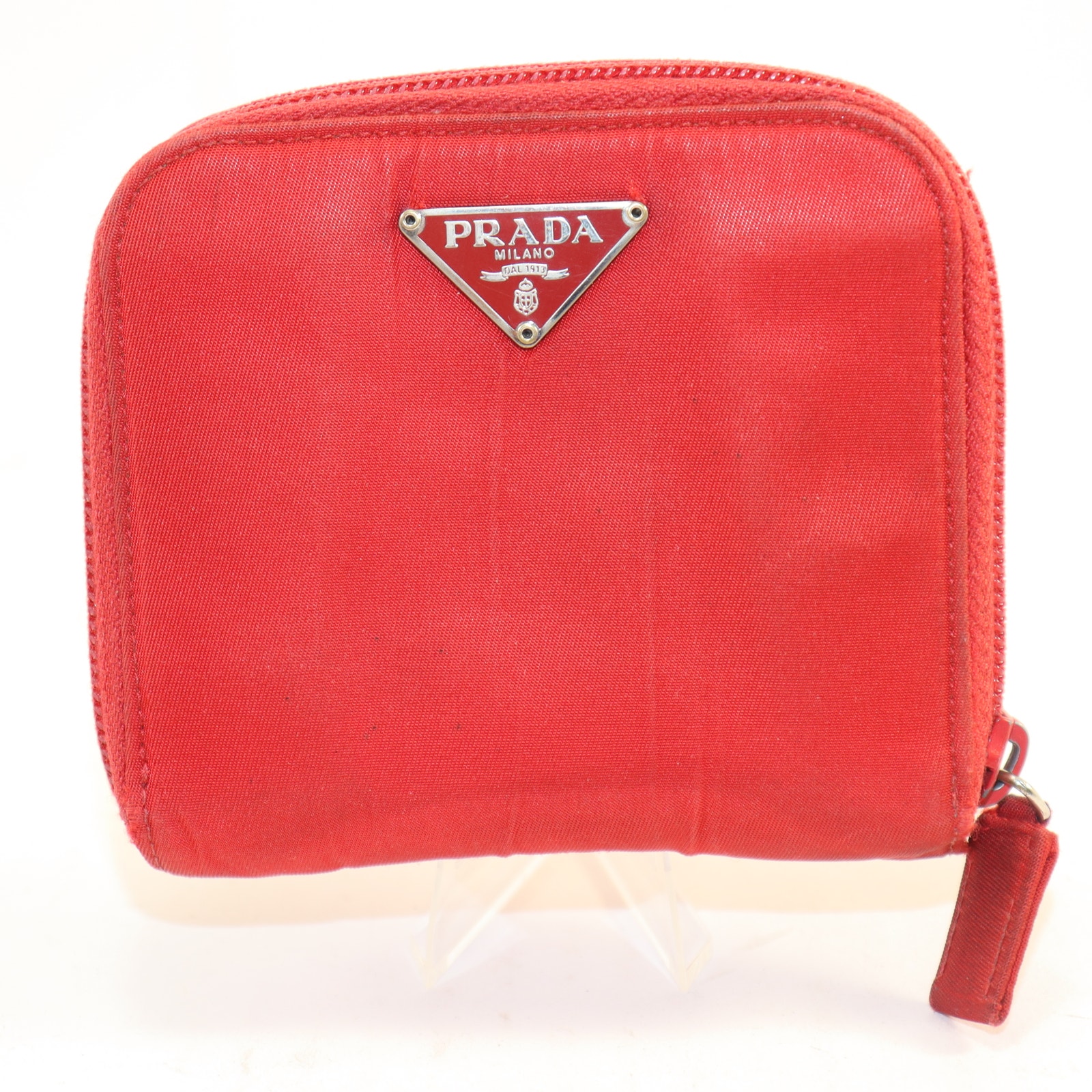 Prada Red Nylon Zip Wallet | Bifold Card Case | Logo Plaque | Made in Italy