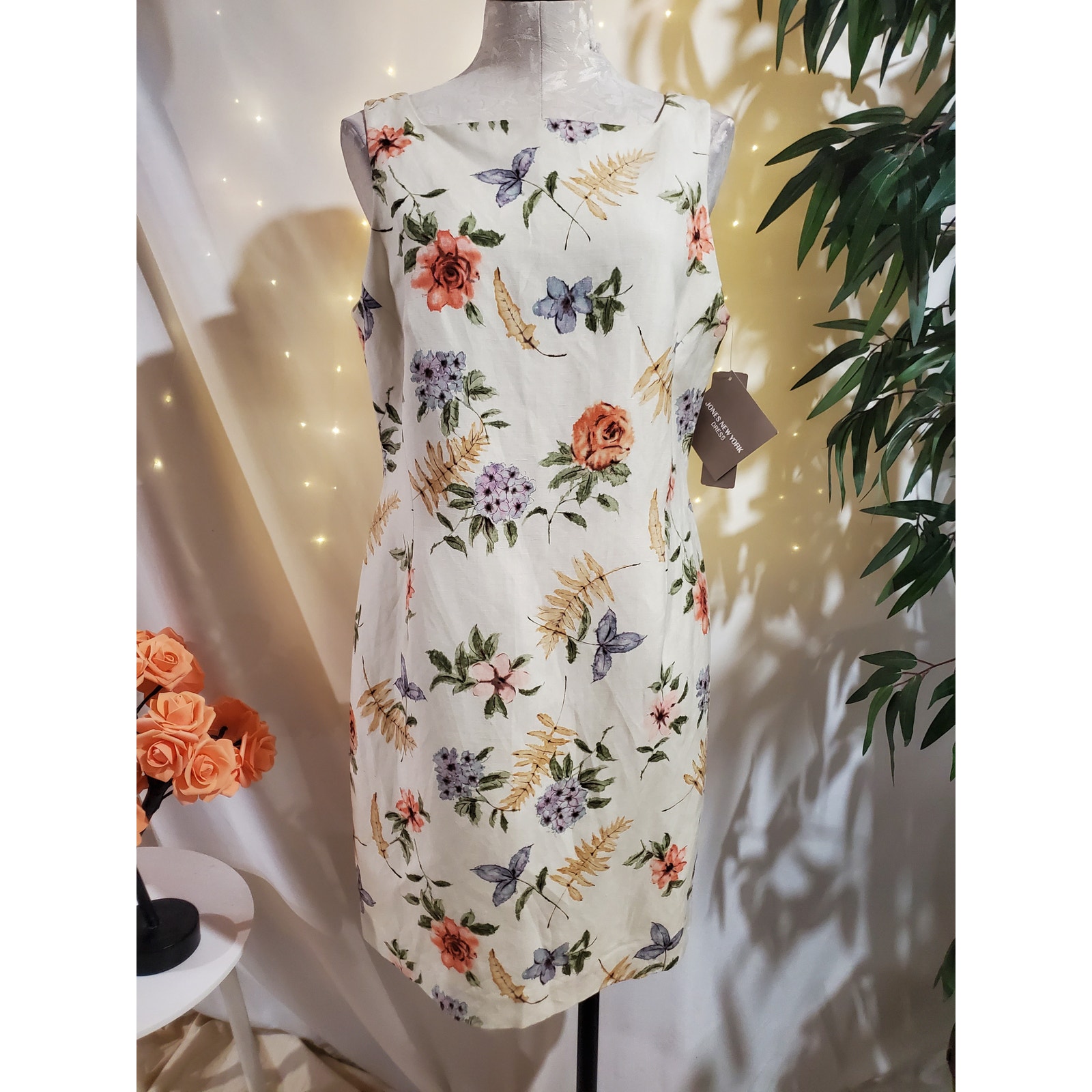 Vtg Jones New York NWT Linen Blend Floral Sheath Dress Size 12 Bloomcore Cottage
