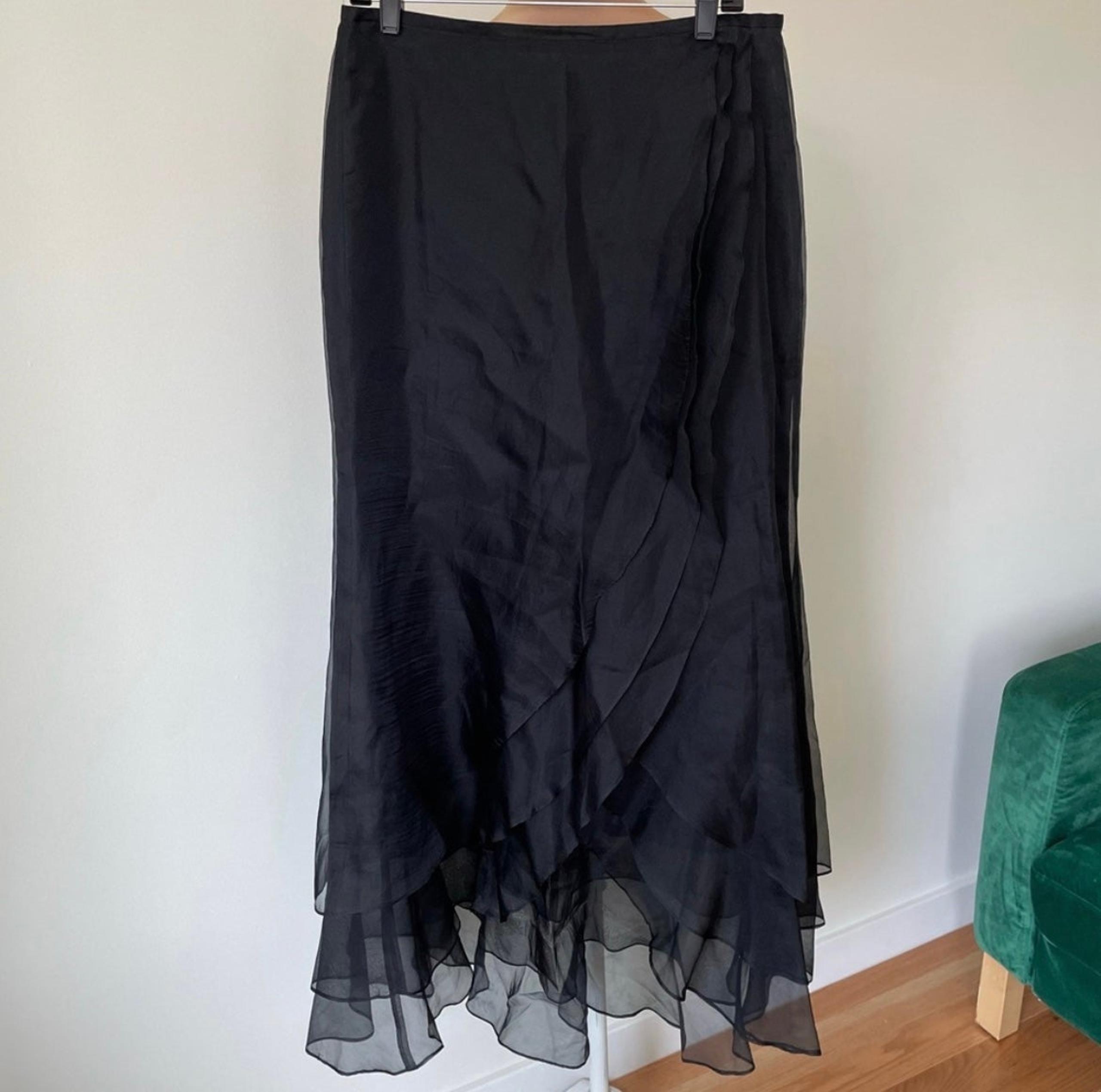 Tadashi Shoji Black Silk Chiffon Tiered Layered Evening Maxi Skirt EUC Size 12