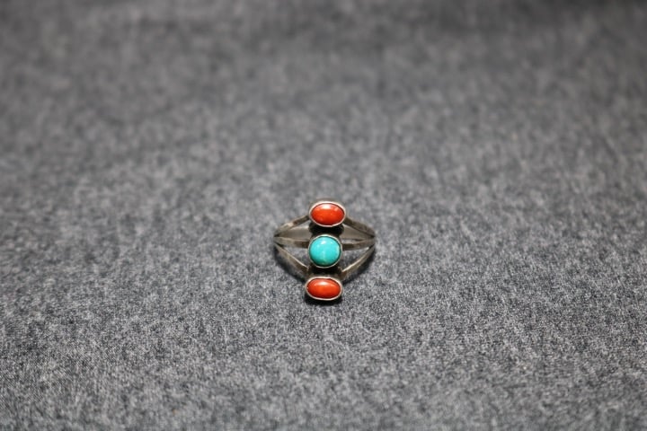 925 vintage sterling silver handmade turquoise coral ring
