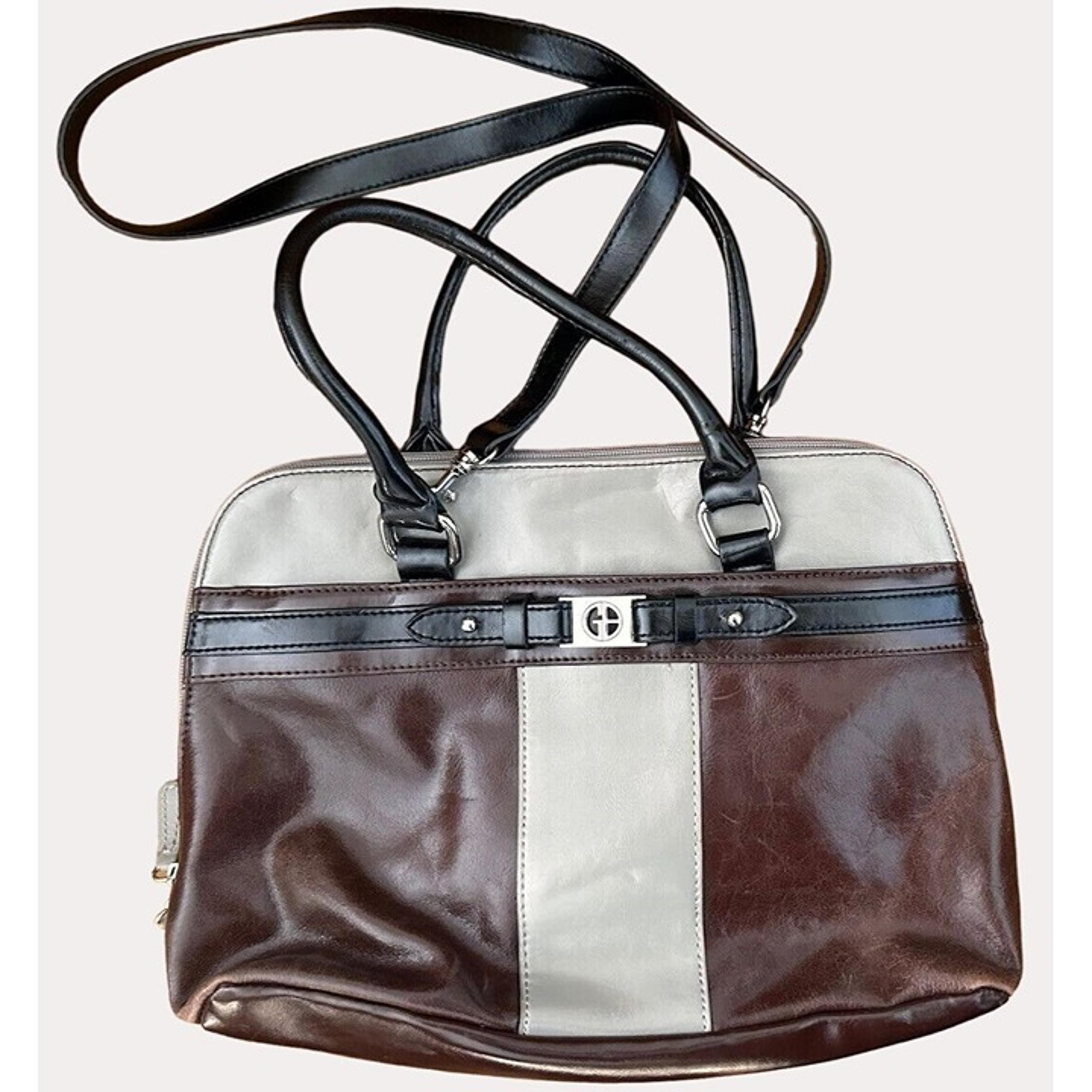 Giani Bernini Leather Color Block Medium Handbag Tote Purse Brown Gray bv