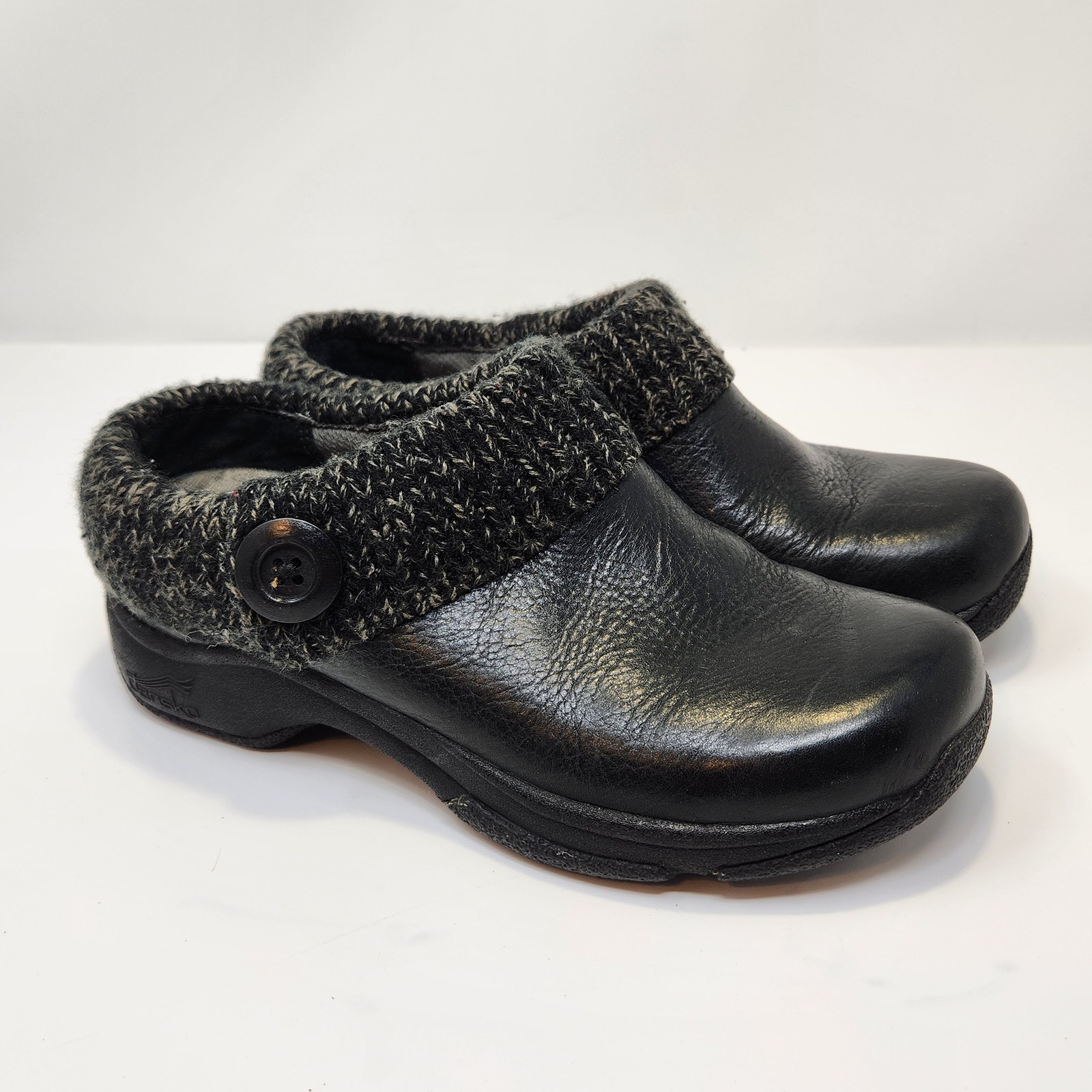 Dansko Kenzie Black Leather Mule Clog Sweater Cuff Size 36 US 5.5 Comfort Shoe