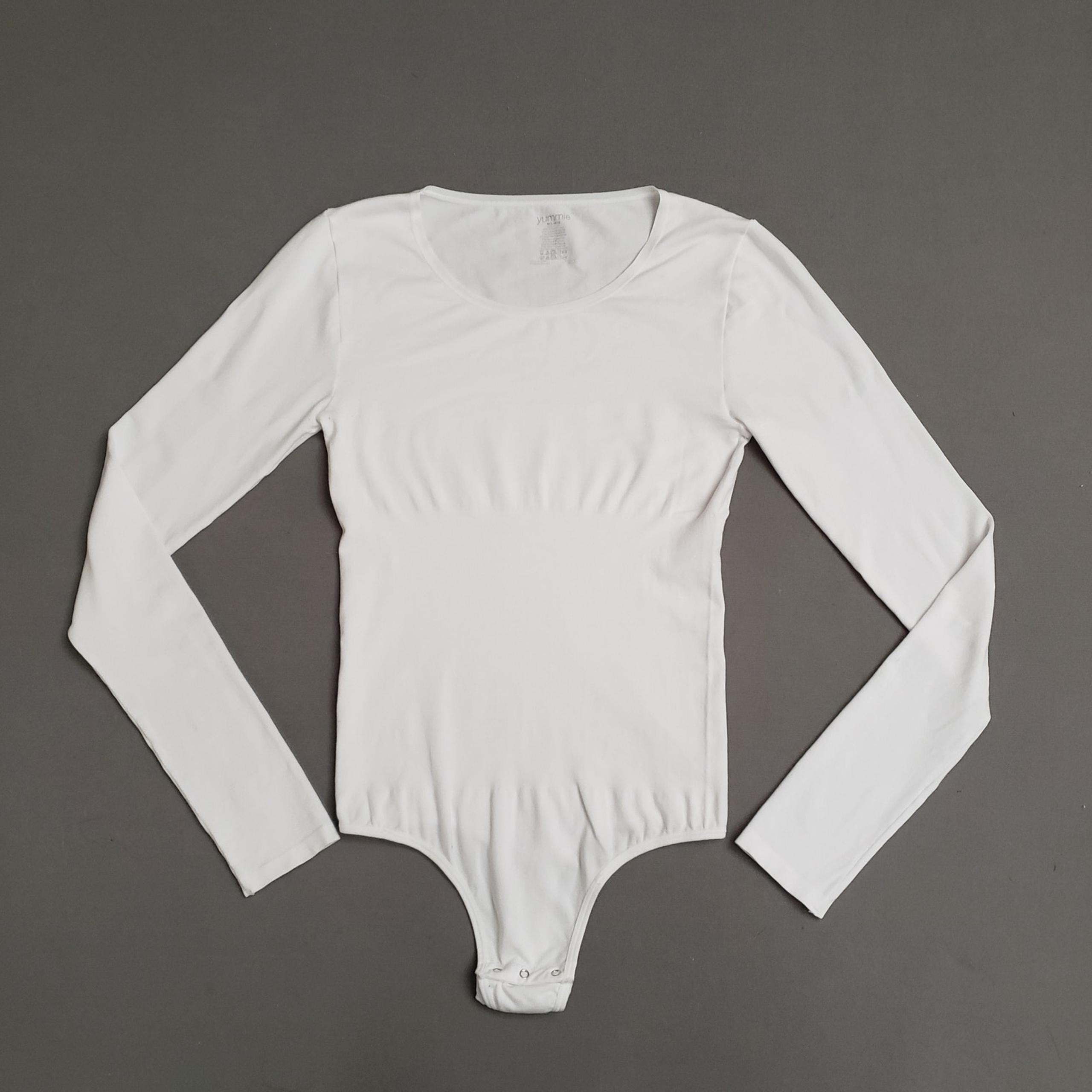 Yummie Longsleeve Thong Bodysuit in White Size M/L Gusset Snap Button Jersey