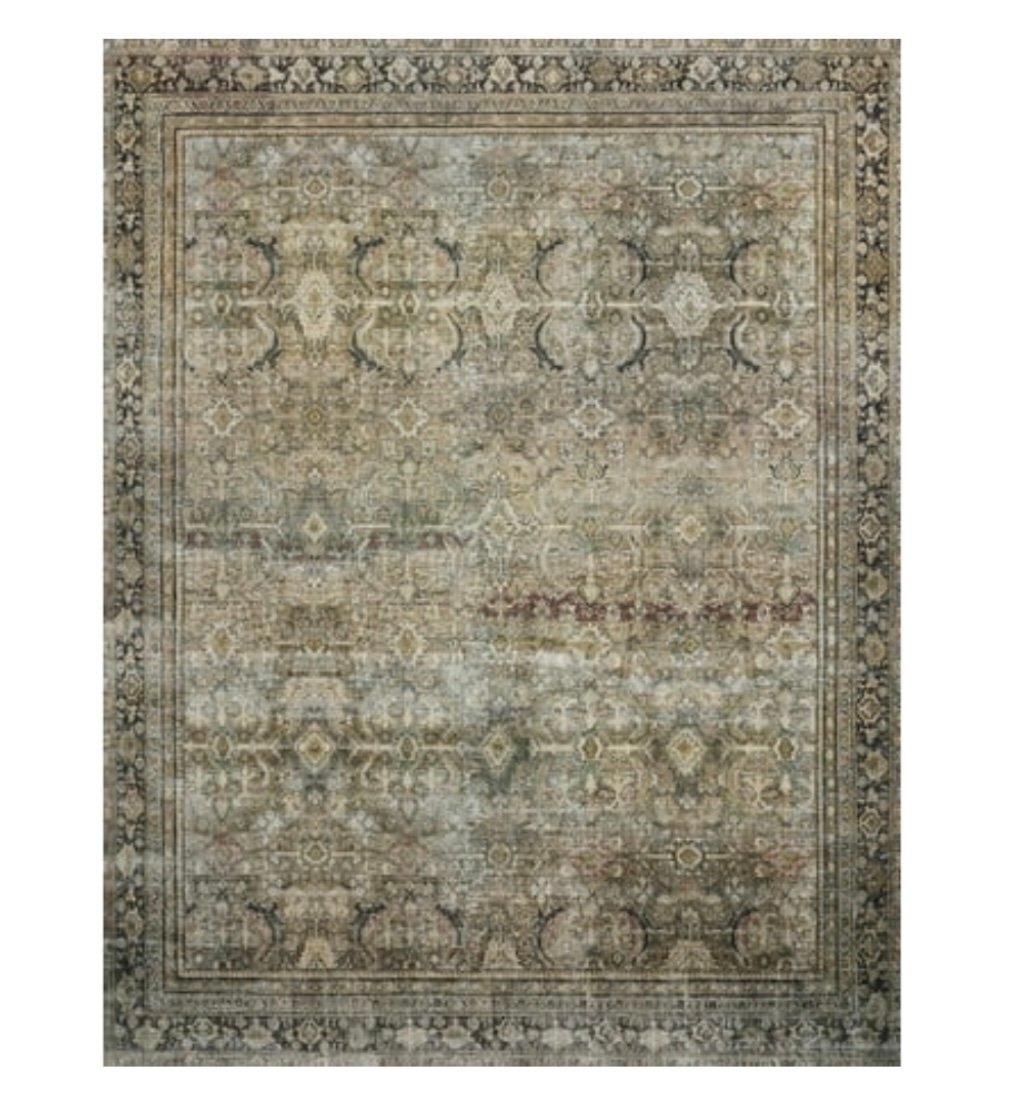 Loloi |I Layla Printed Oriental Distressed Olive / Charcoal 2-3 x 3-9 Accent