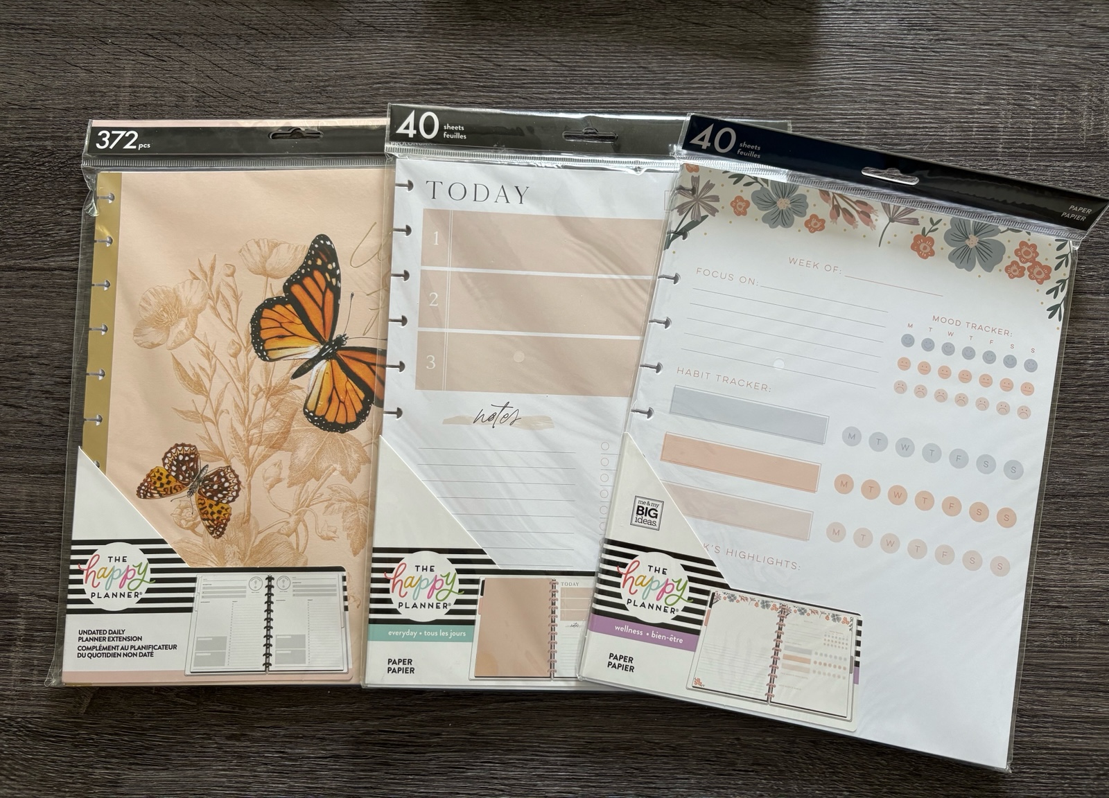 Happy Planner BIG Papillon daily expansion pack and accessory paper.