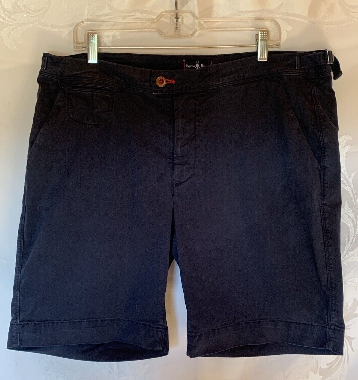 PSYCHO BUNNY Mens Sz 38 Adjustable Waist Navy Chino Classic Shorts 2% Stretch
