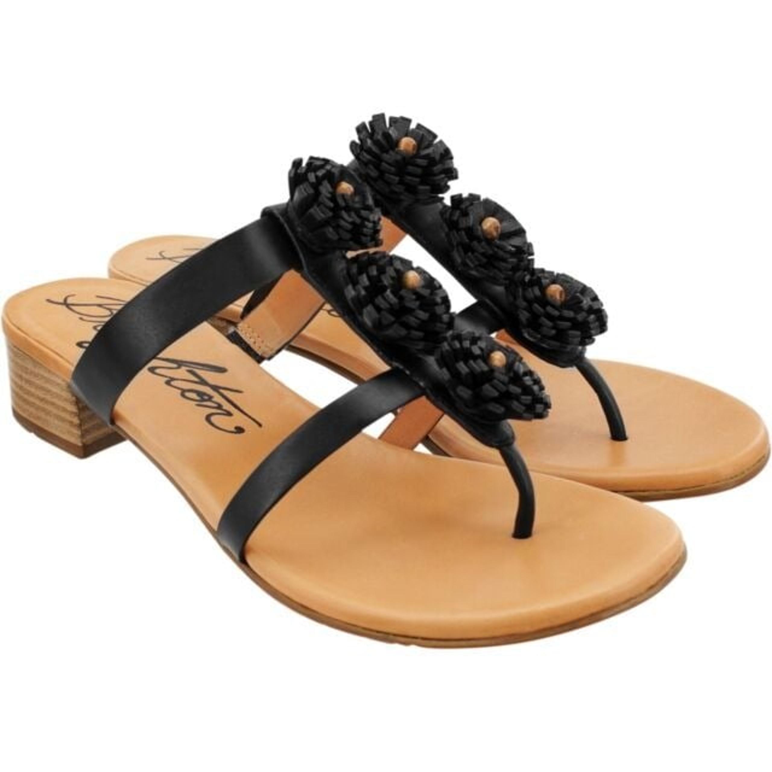Brighton Black Leather Lorin Floral Slide/ Sandals - 8.5M - EUC