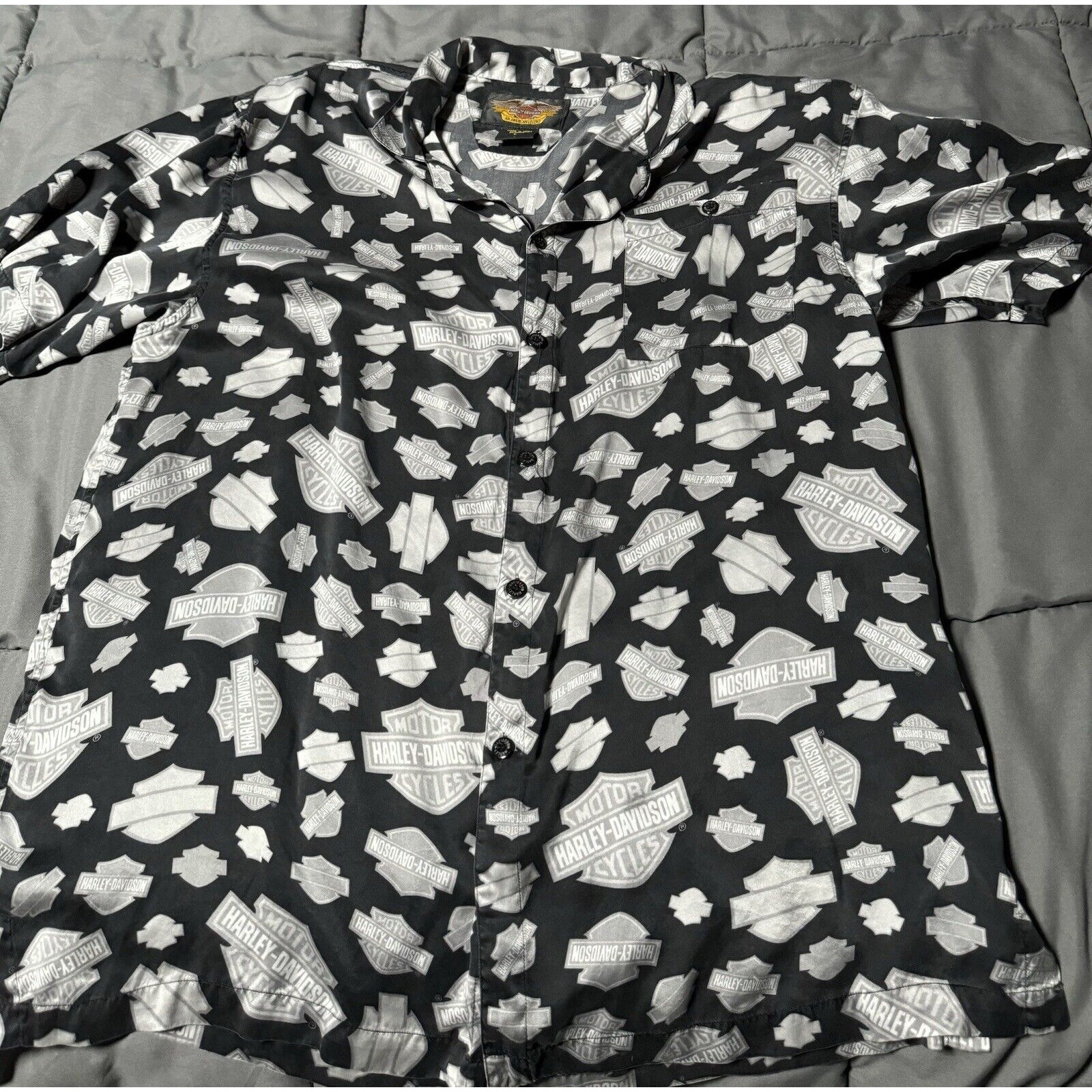Vintage Harley Davidson 100% Silk Shirt Large