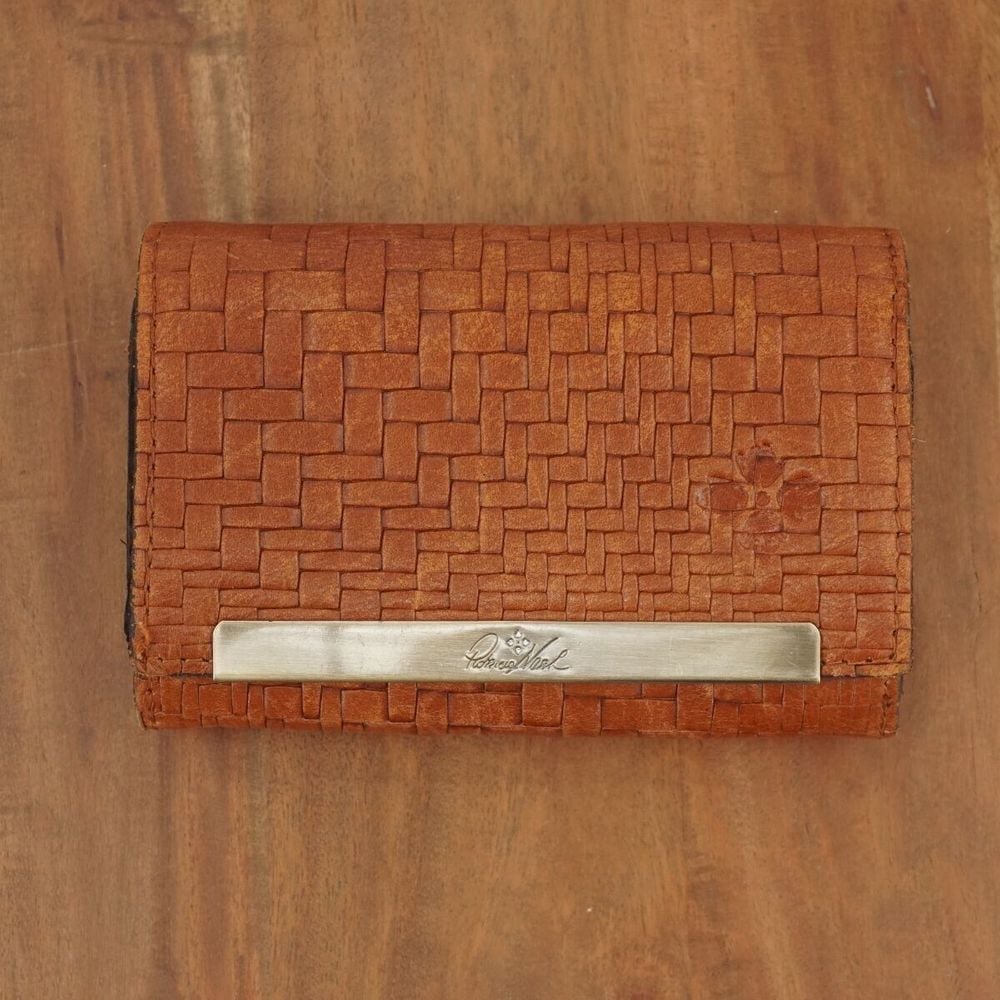 Patricia Nash Cametti Large Woven Card Change Holder Wallet Leather Tan Brown