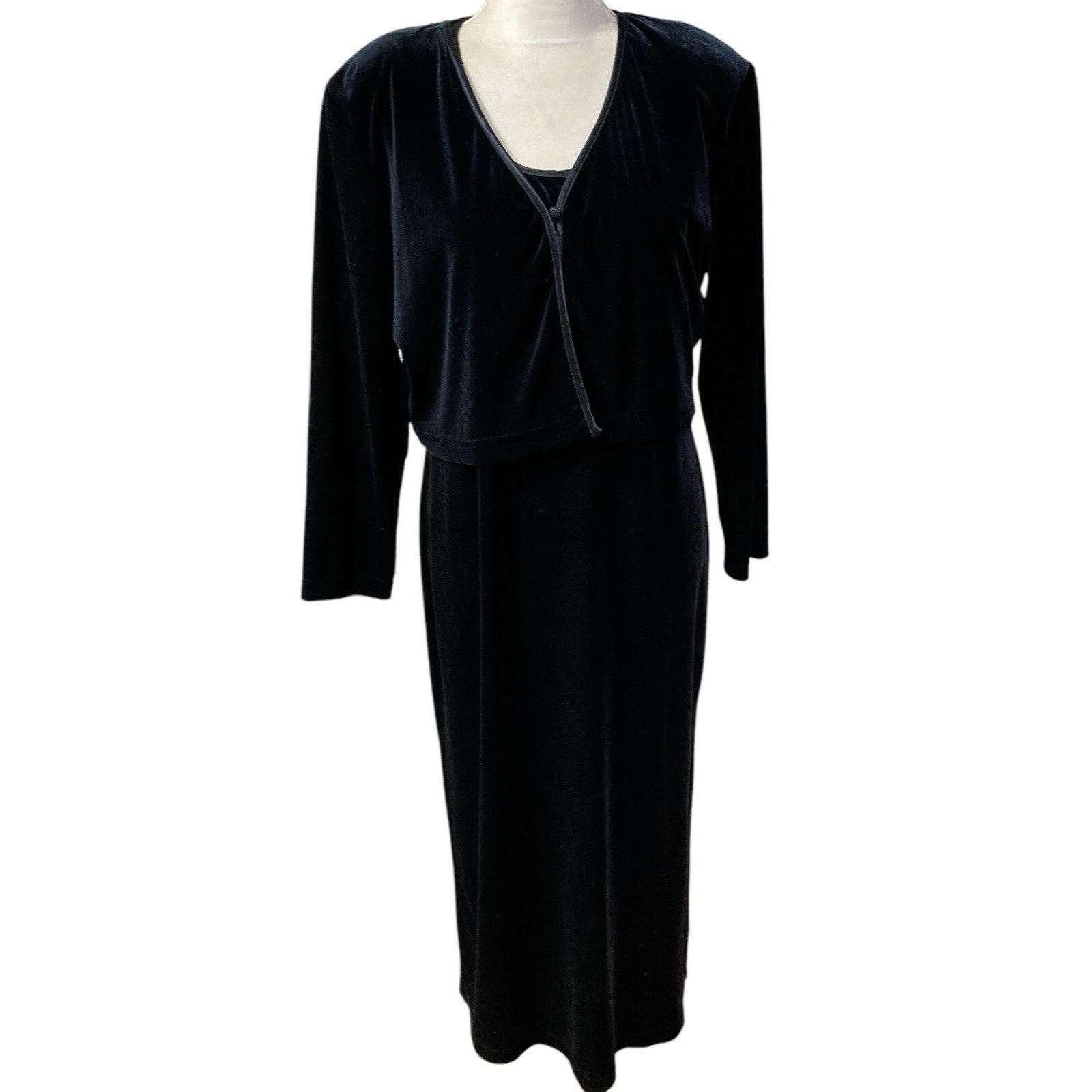 VTG Velvet K.C. Spencer New York Maxi Dress w Jacket Black Long Sleeve 2 pc