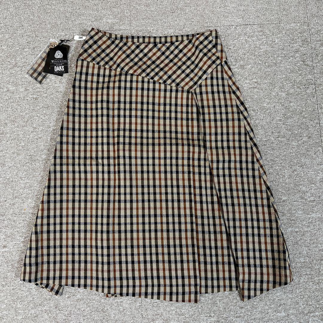 DAKS Wool Check Pleated Skirt 40