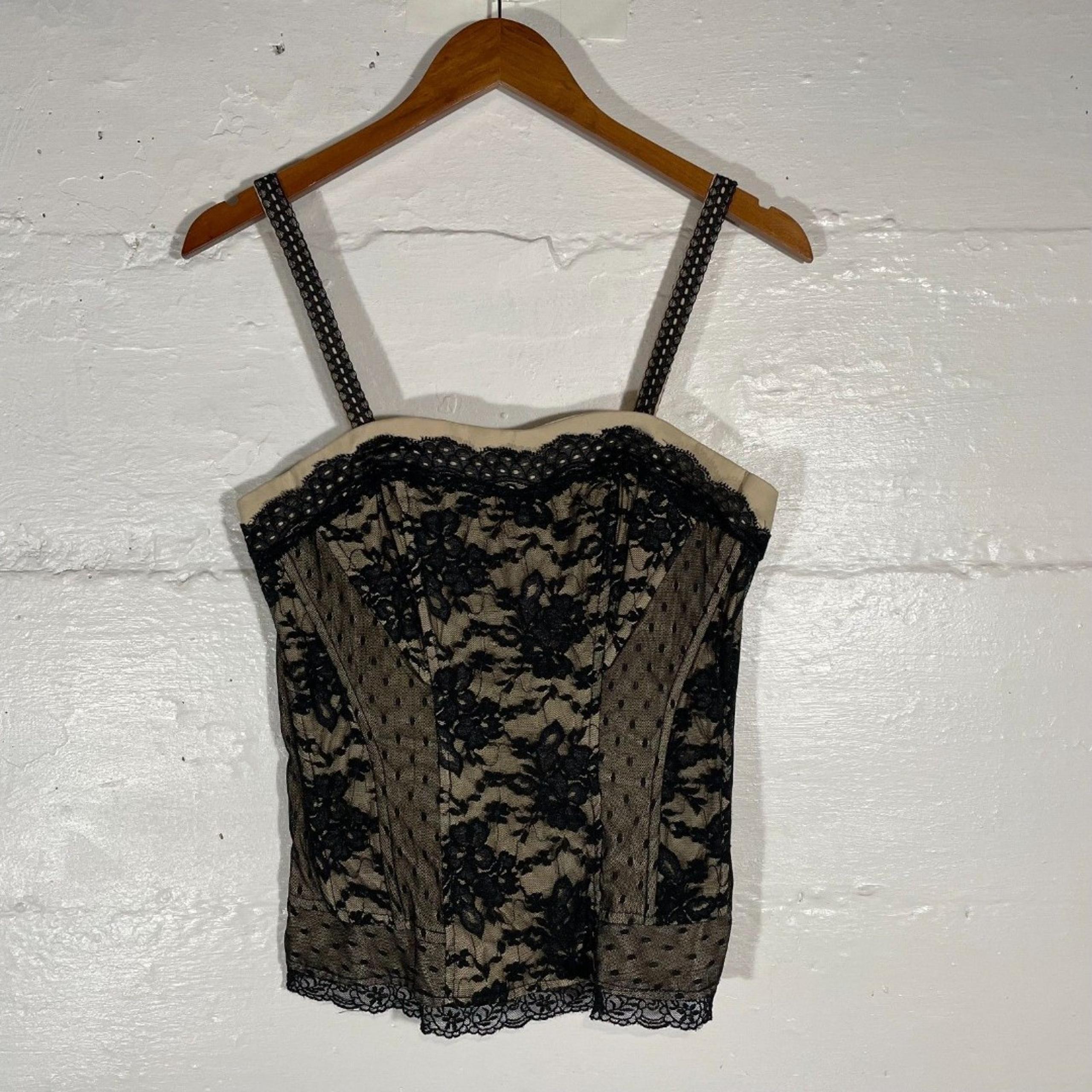 Vintage Tripp NYC Black Lace & Crème Corset Top Women’s Size M Goth Punk Y2K