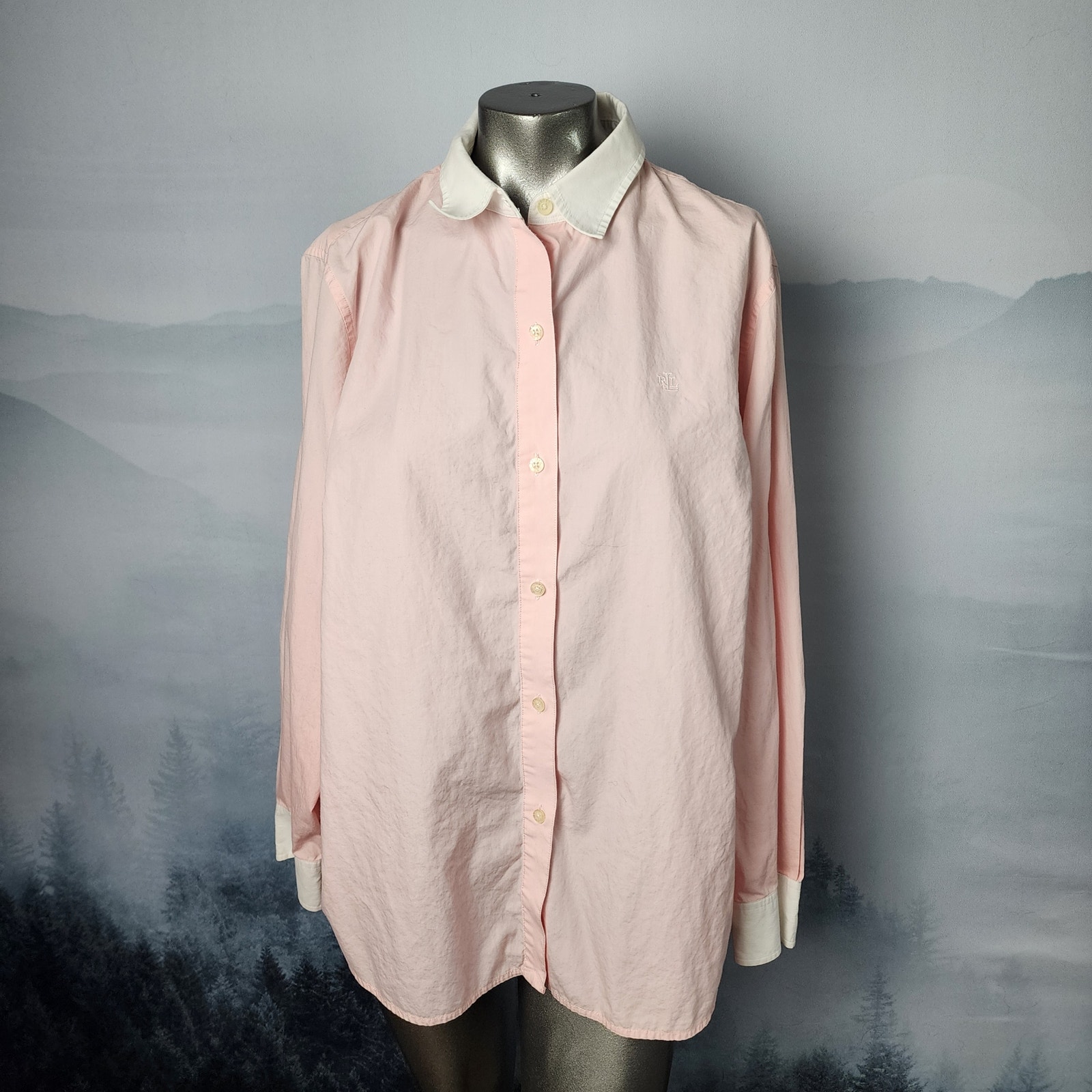 Lauren Ralph Lauren Baby Pink Cotton Button Up Shirt | Women's 2X