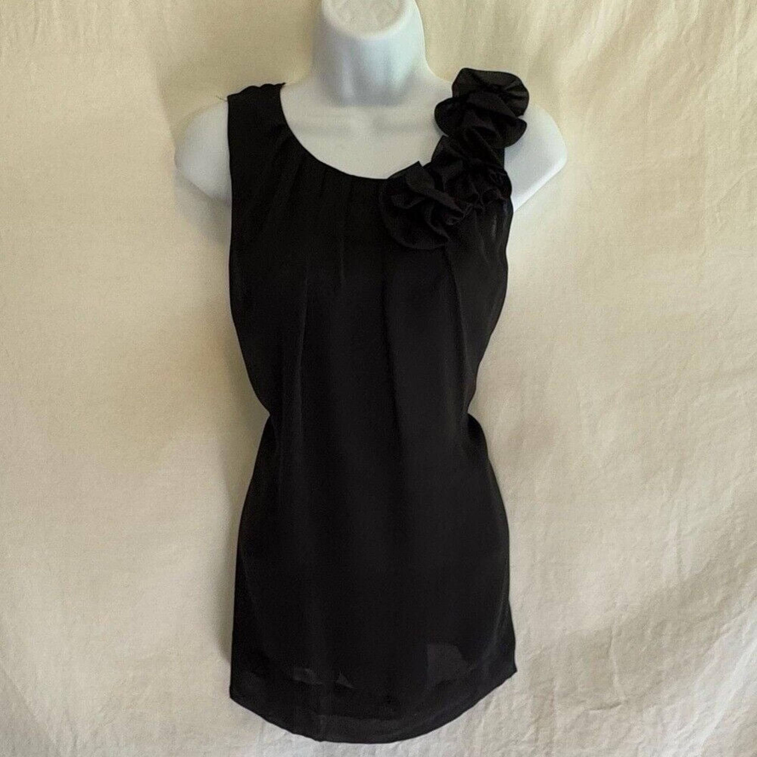 D-187 Fred David Black Pleated Neck Sleeveless Summer Pullover Blouse Size S