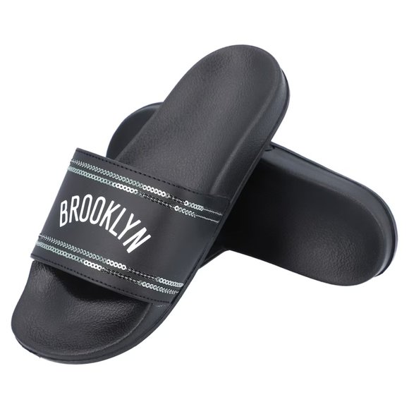 NWT Small Brooklyn Nets NBA Women's Sequin Slide Sandals