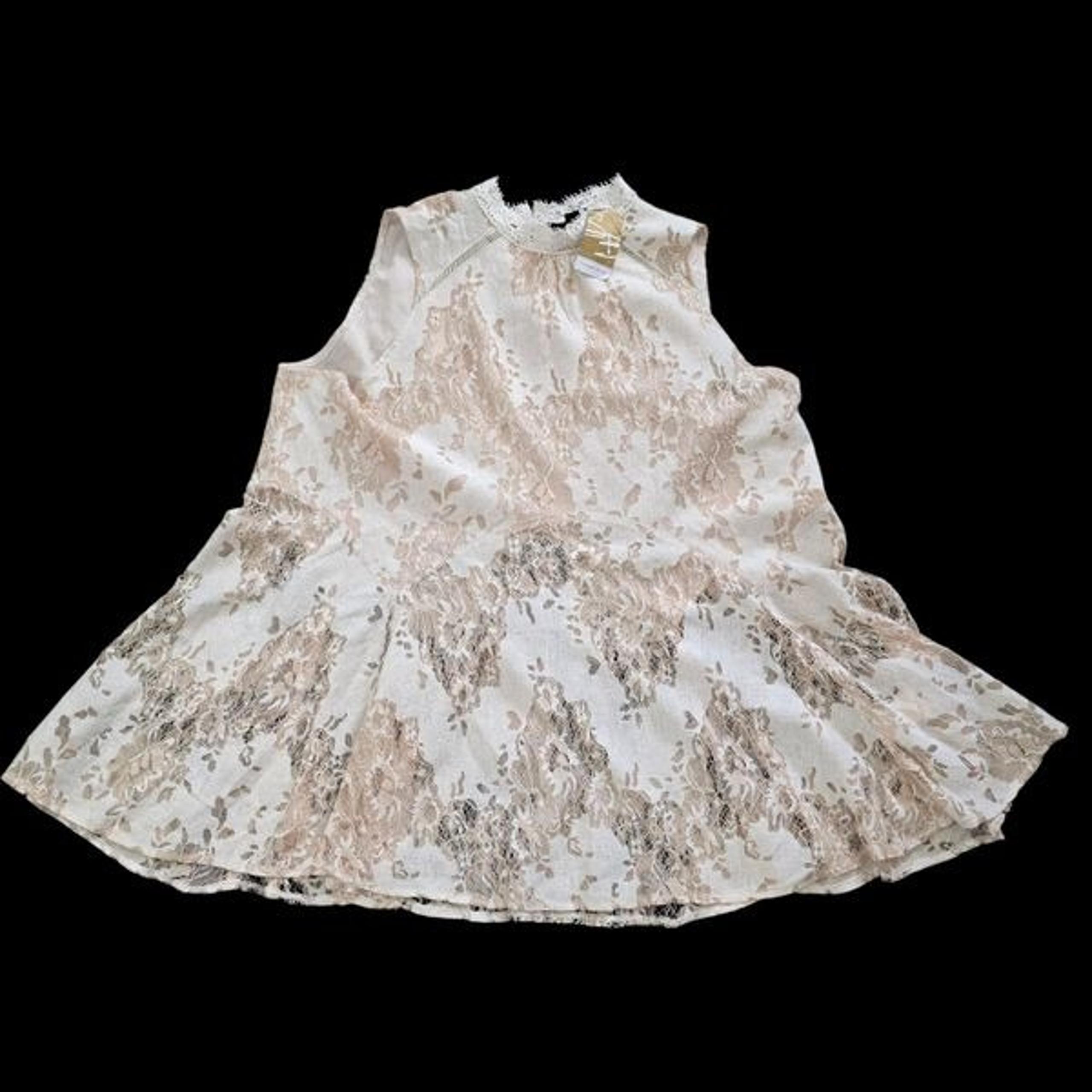 Suzanne Betro Signature Sleeveless Tunic Womens 3X Ivory Lace Blouse Top Sheer