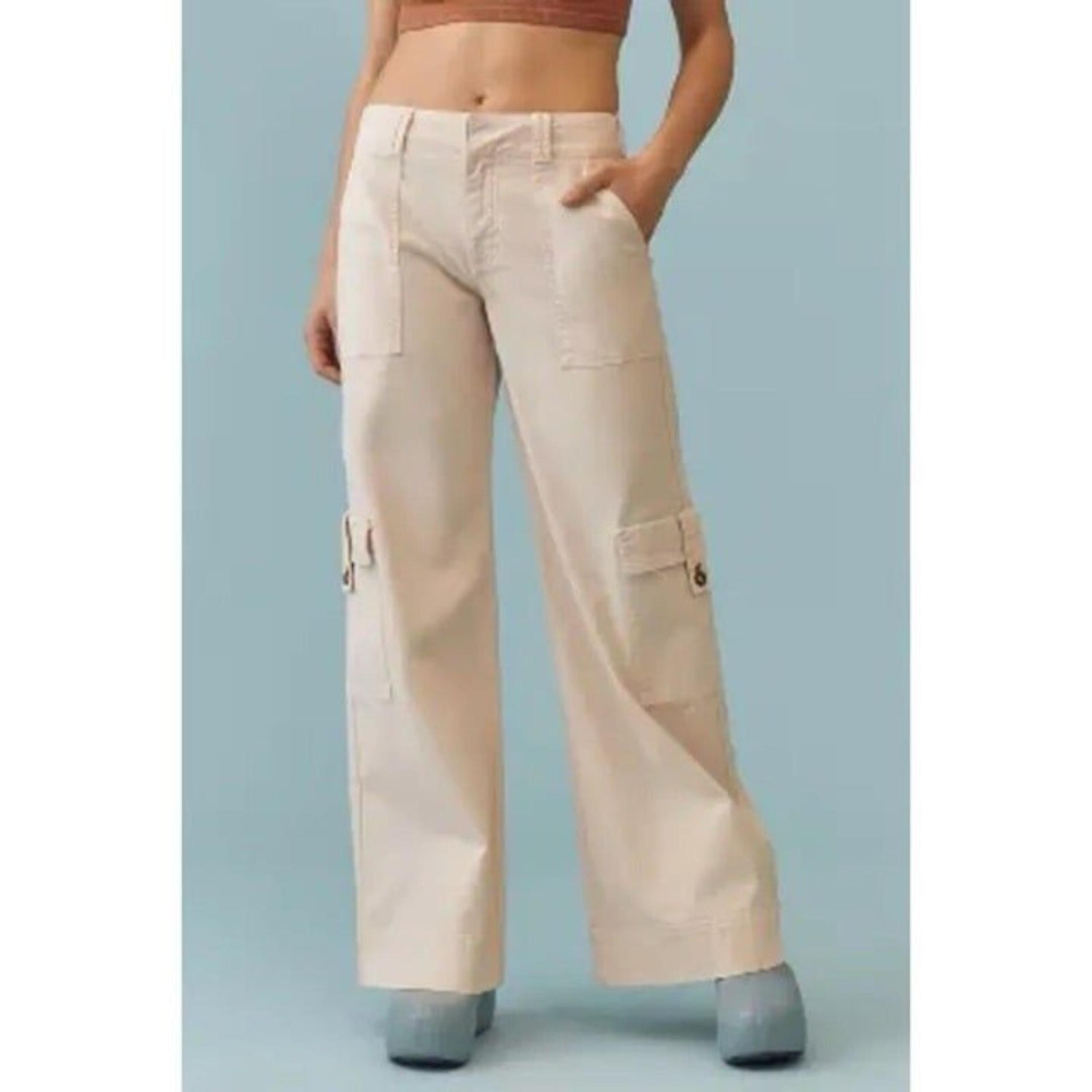 Anthropologie Pilcro Mid-Rise Wide-Leg Cargo Pants Ivory Light Pink Womens 34