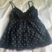 Joie VTG Y2K Navy Polka Dot Babydoll Crochet Trim Cami Top Size S