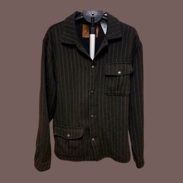 Indigofera Men's Charcoal Beige Pinstripe Conway Work Jacket Size L
