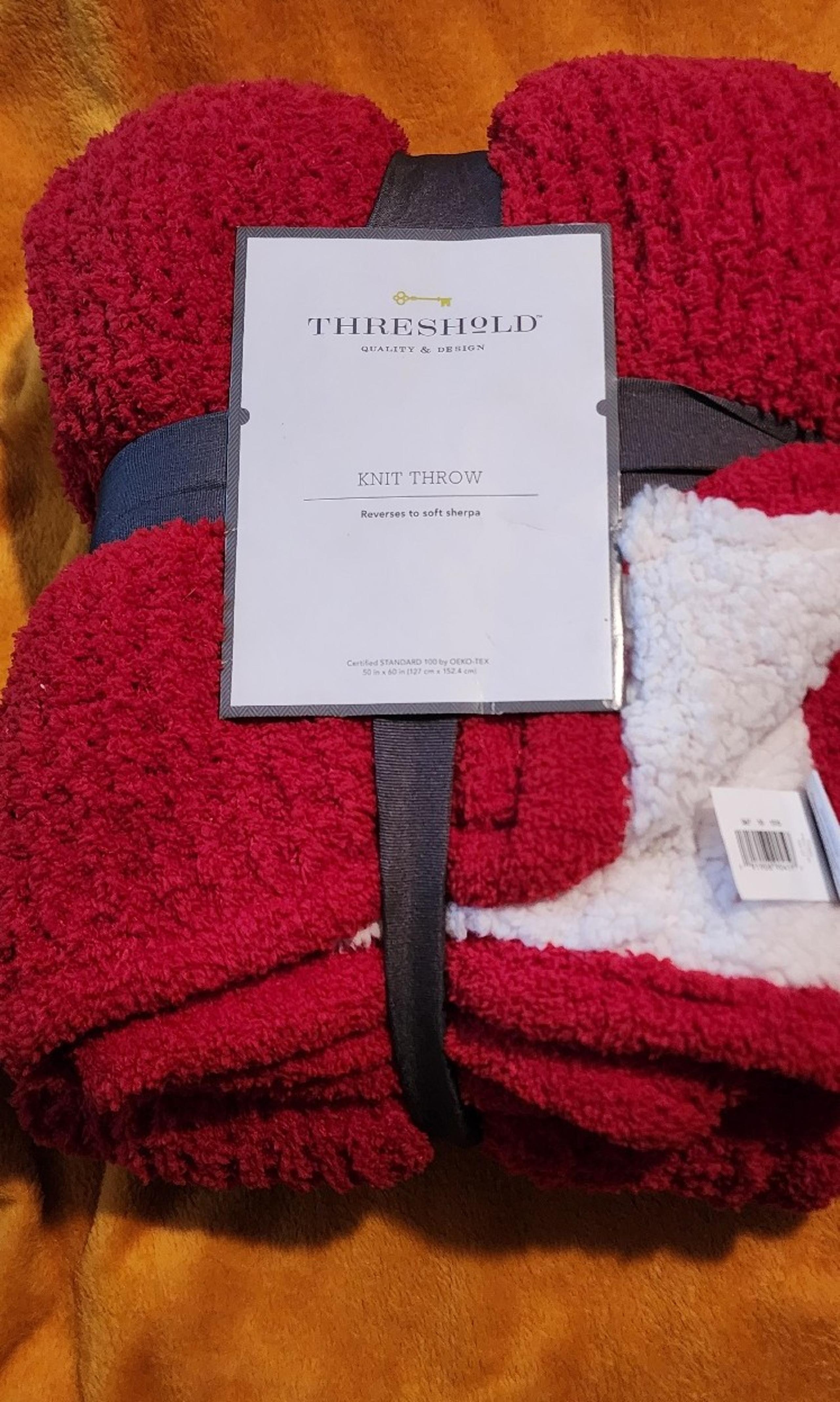 New Threshold Sherpa Knit Throw Red