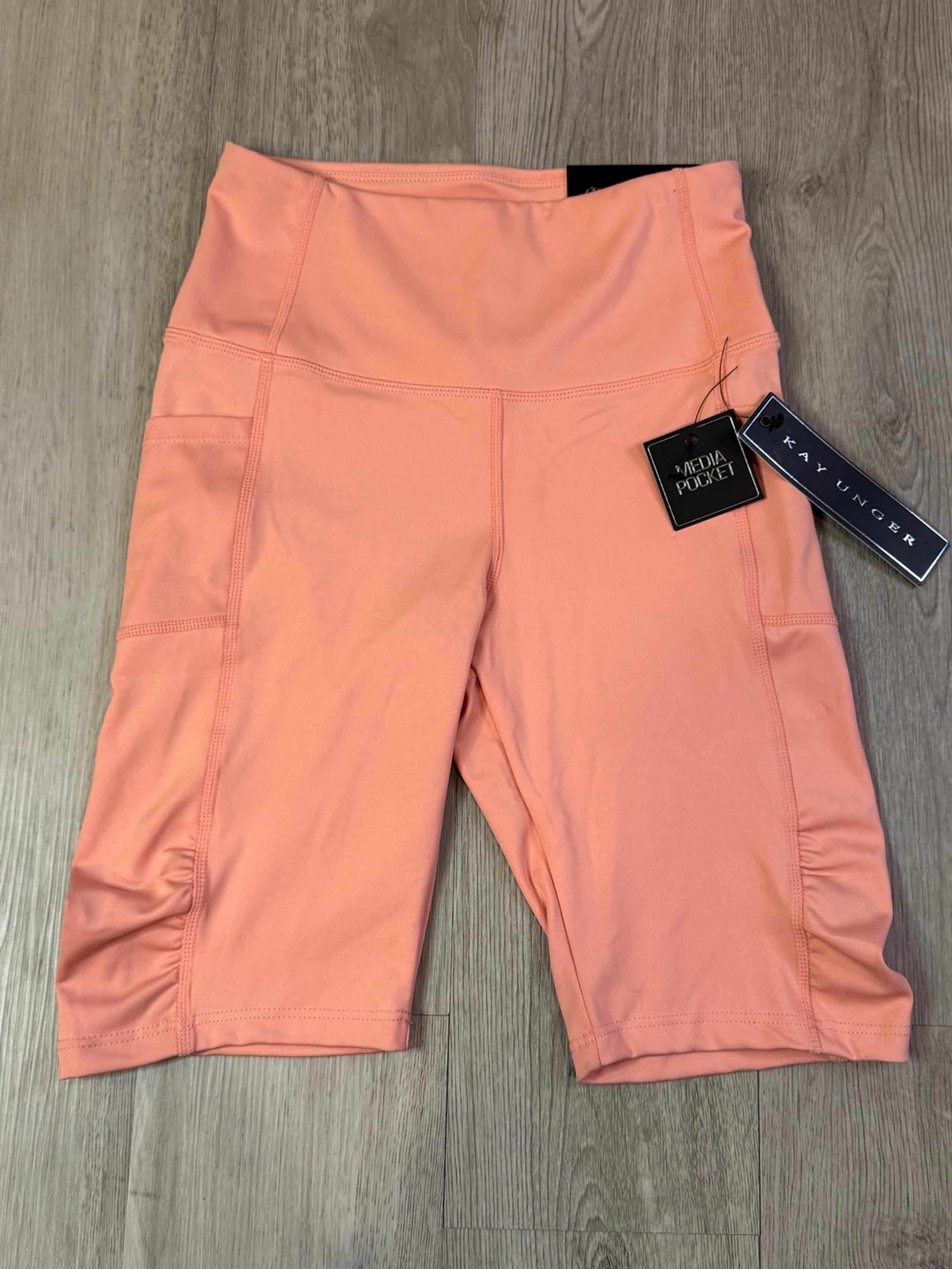 Kay Unger Activewear Bike Shorts Ruched Pockets in Peach Pink Small NWT