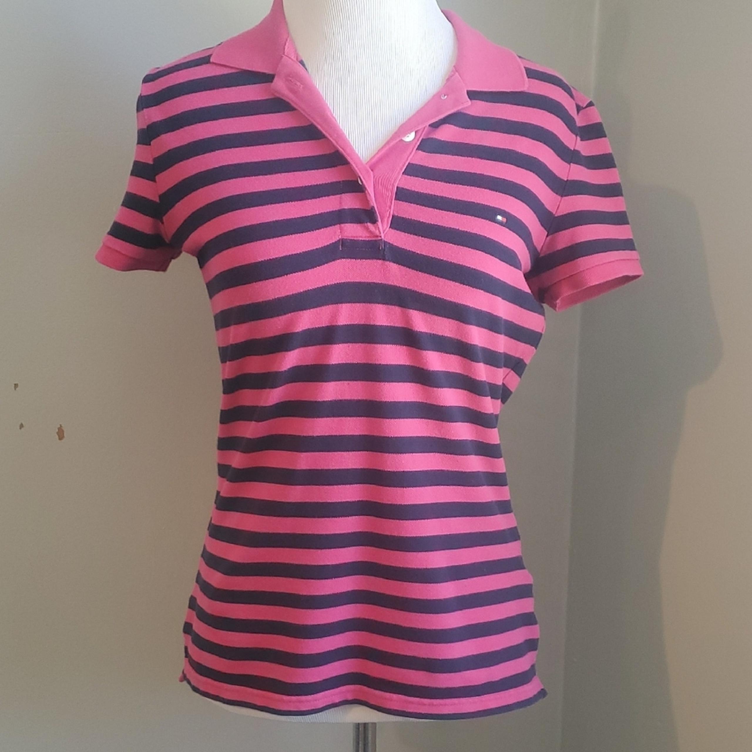 Tommy Hilfiger Fuscia and Black Striped Polo Shirt
