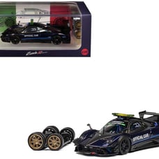 Pagani Zonda Revolucion Official Car Dark Blue and Carbon with Extra Wheels