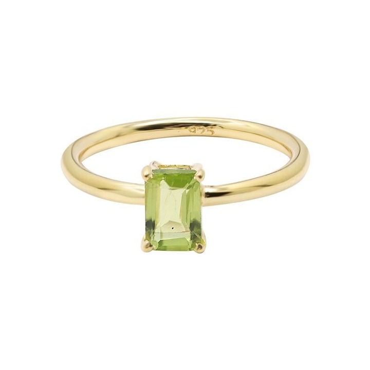 14k Yellow Gold 1.20Ct Natural Emerald Cut Green Peridot Solitaire Ring