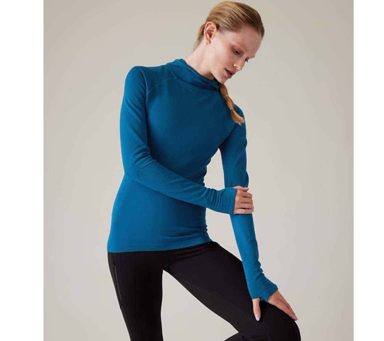 New ATHLETA Sz S Flurry Seamless Hoodie in Dark Lapis Blue