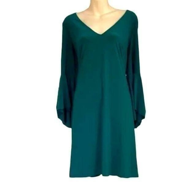 Lauren Ralph Lauren Emerald Green Sheath V-Neck Midi Dress With Bell Sleeves 6