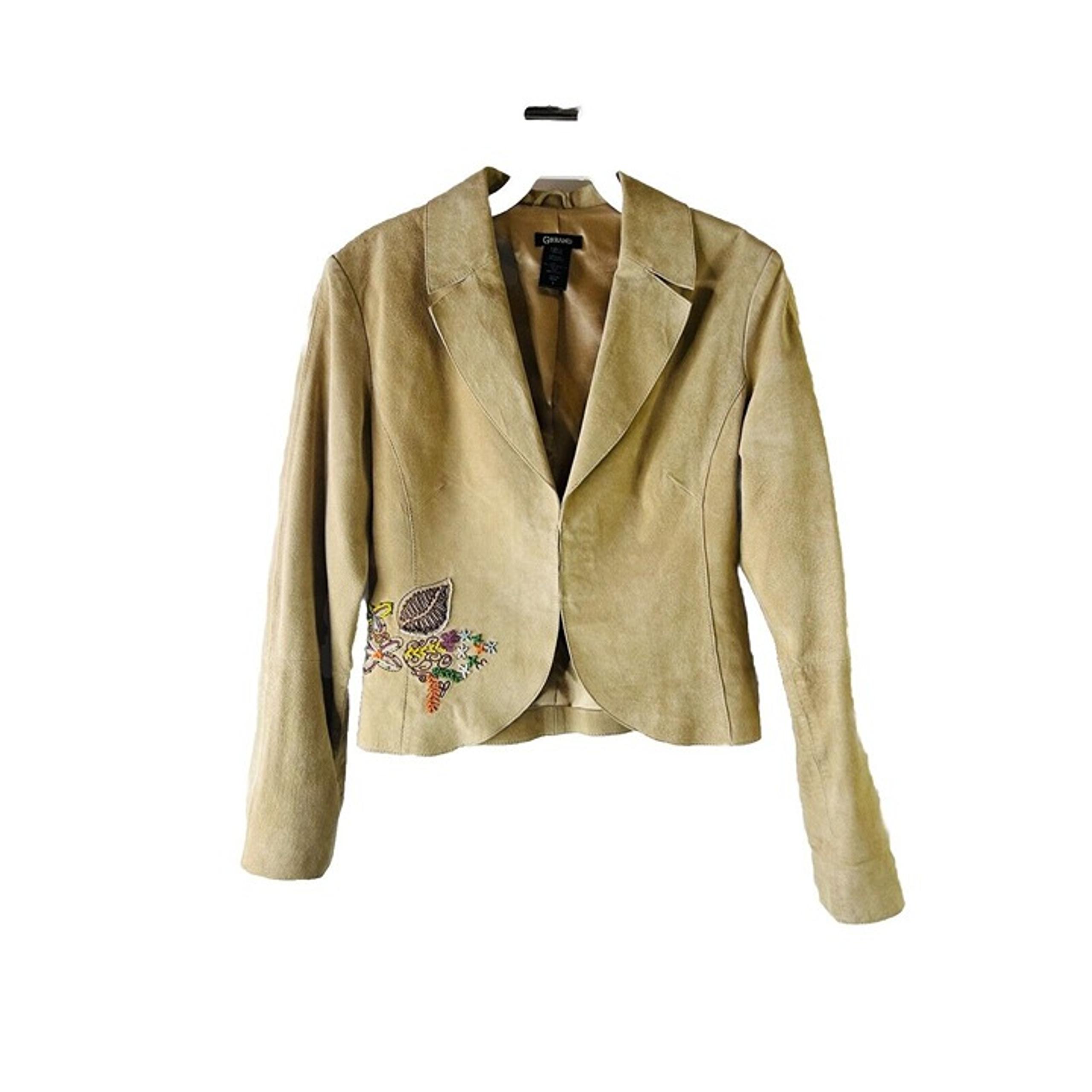 Vintage Y2K Womens Small Suede Leather Floral Embellished Jacket Fairy Hippy